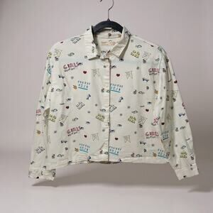 Zara Girls Graphic Print Button up cropped Shirt Size 8
